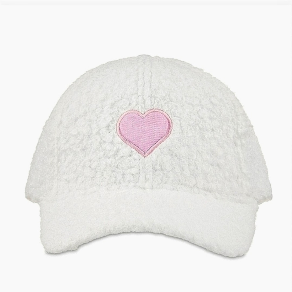 Faux Sherpa Heart Hat - White Baseball Cap Valentines Day Casual Baddie